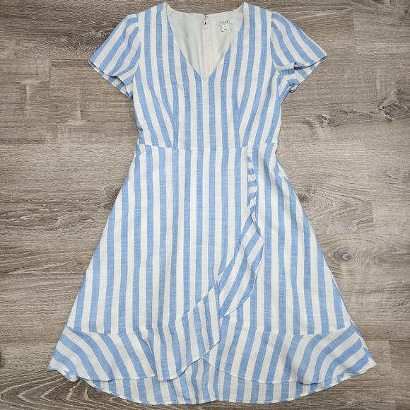 J. CREW Blue White Striped Faux Wrap Dress 0 - Picture 14 of 16